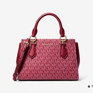 MICHAEL KORS Marilyn Small Signature Logo Messenger Bag in Cherry